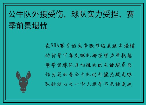 公牛队外援受伤，球队实力受挫，赛季前景堪忧